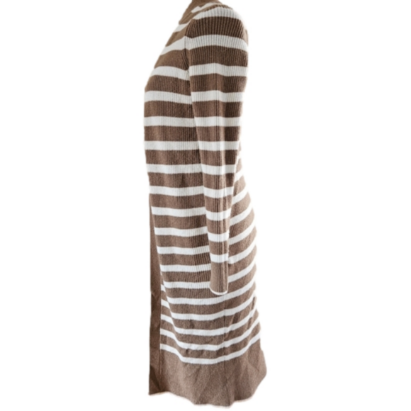 Ann Taylor Brown/White Striped Long Cardigan-Size Small - Picture 3 of 6